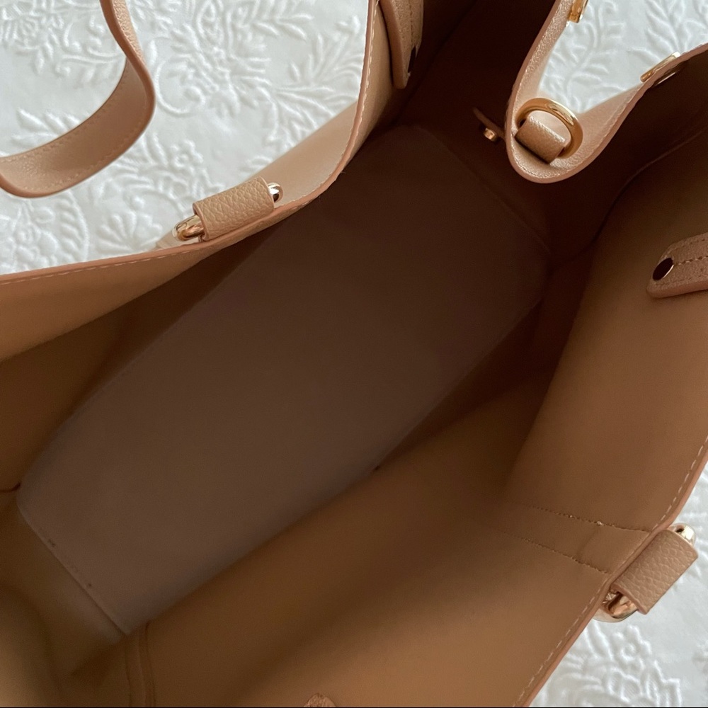 NWOT Lulus Back to Business Tan Tote Vegan Faux Leather - Picture 8 of 10